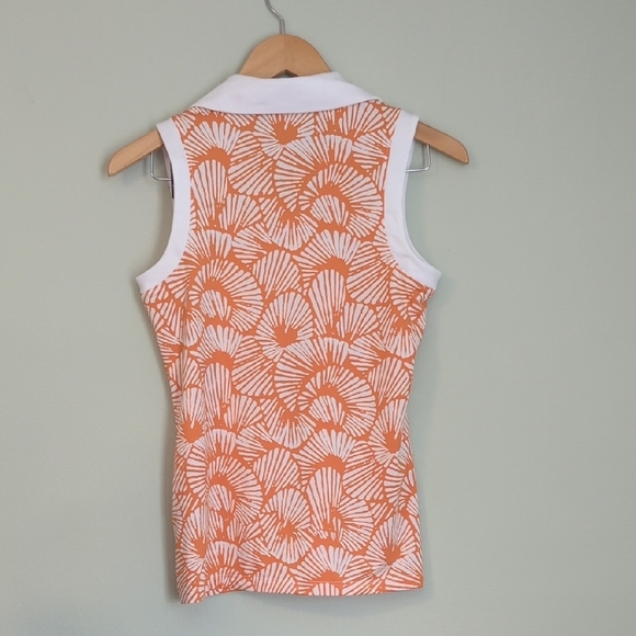 Tommy Bahama Orange Patterned Sleeveless Golf Polo Half Zip, US S - Picture 2 of 7